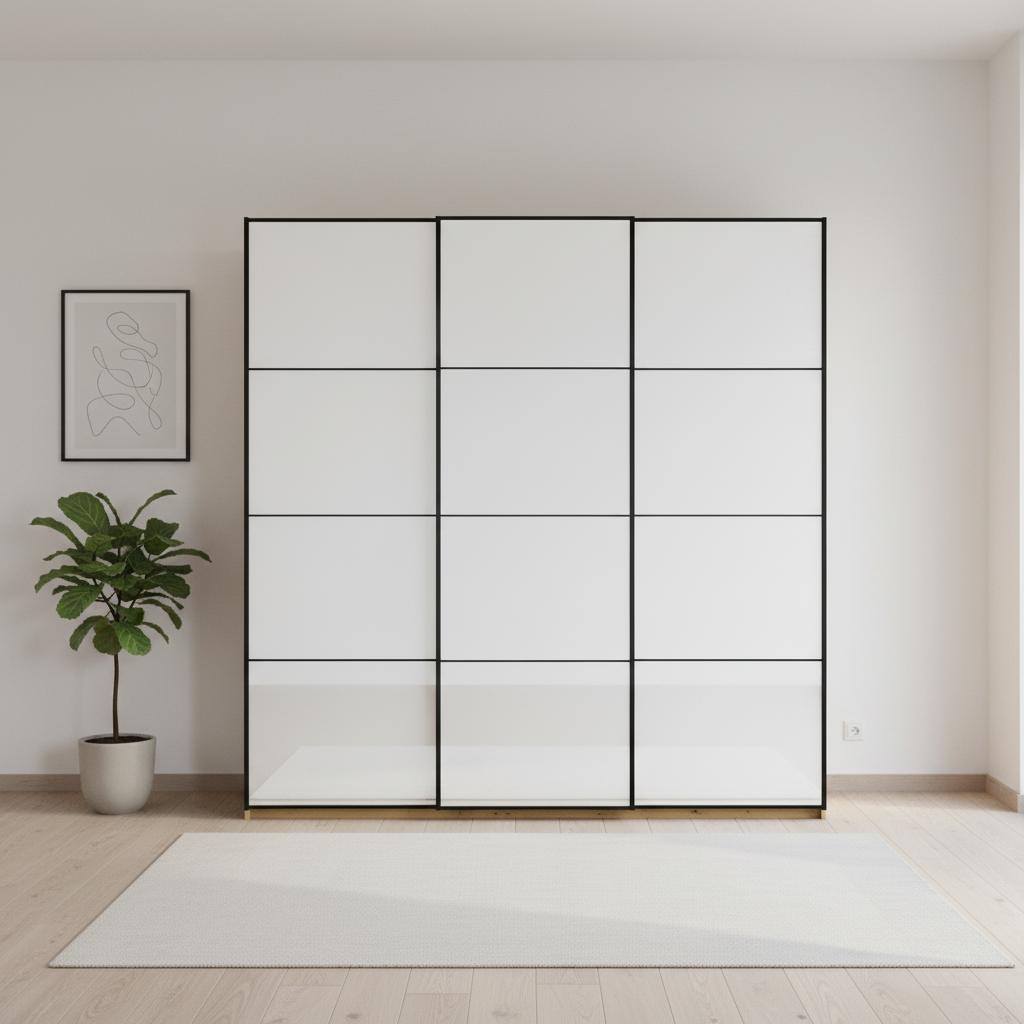 Wiemann Full Mirror Matrix Bianco Oak Carcase 3 Door Sliding Wardrobe - Front view