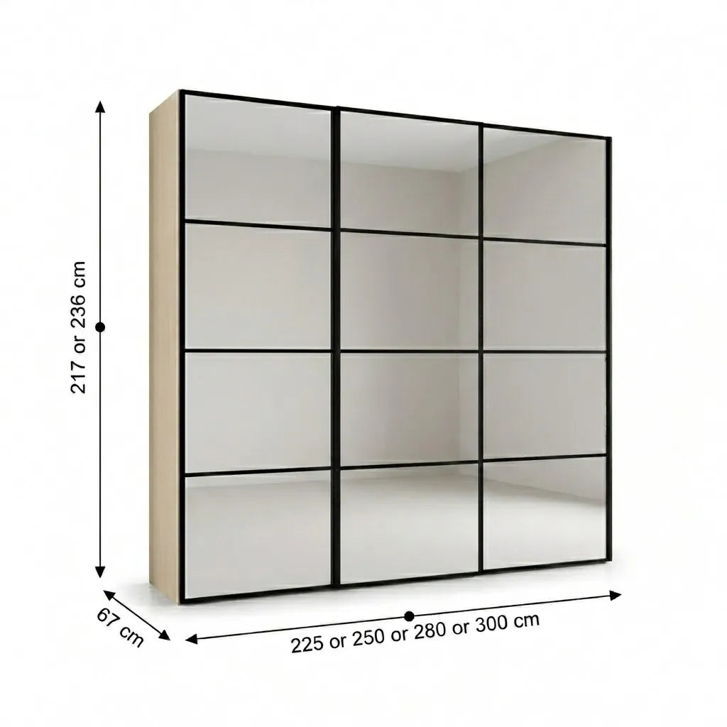 Wiemann Full Mirror Phoenix Matrix Champagne Carcase 3 Door Sliding Wardrobe - Dimensions
