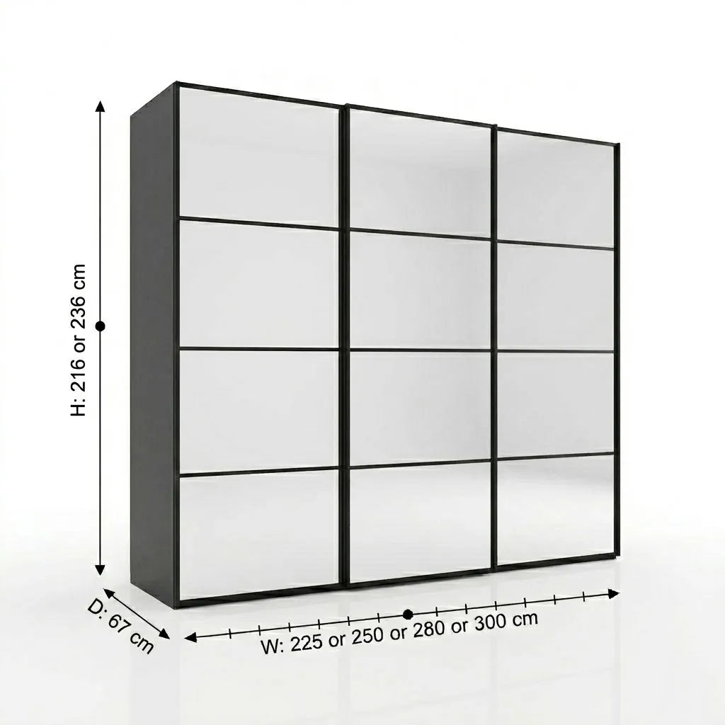 Wiemann Full Mirror Phoenix Matrix Havana Carcase 3 Door Sliding Wardrobe - Dimensions
