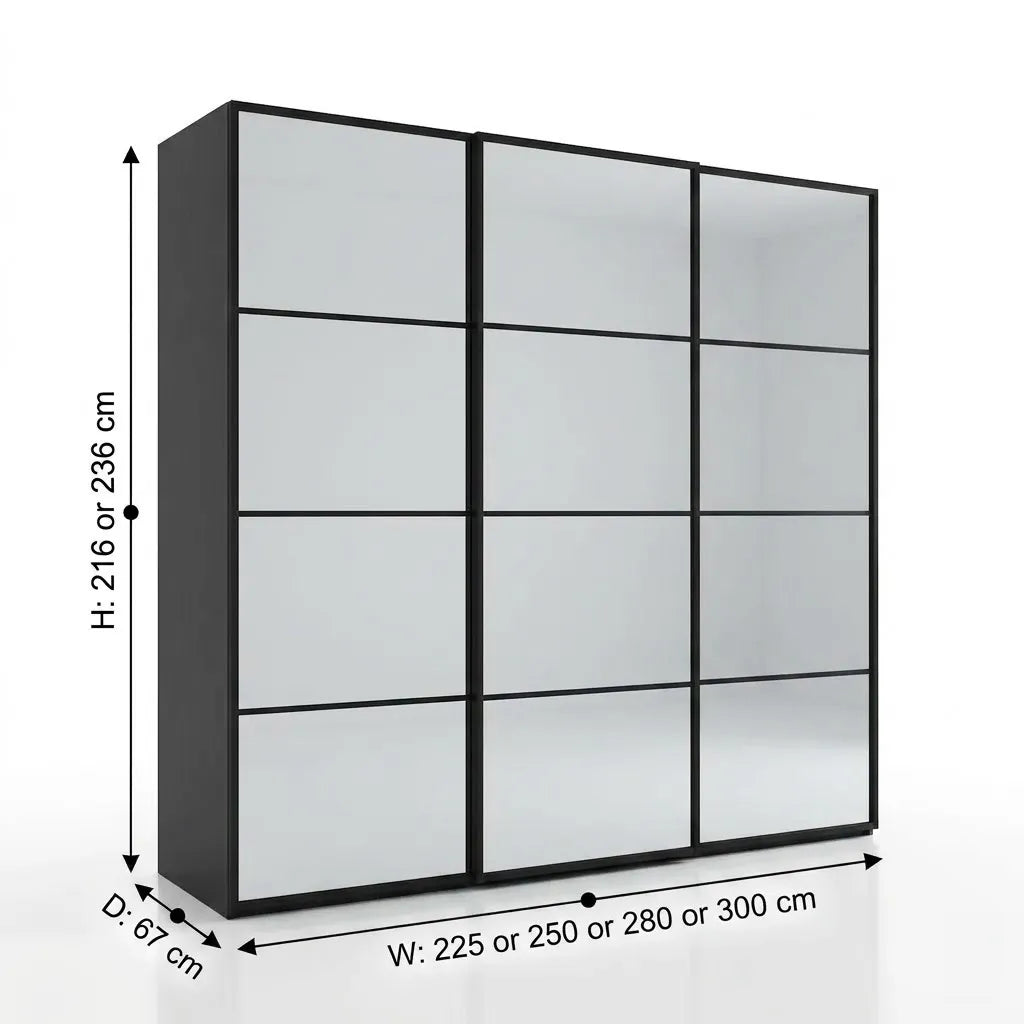 Wiemann Full Mirror Phoenix Matrix Lava Carcase 3 Door Sliding Wardrobe - Dimensions