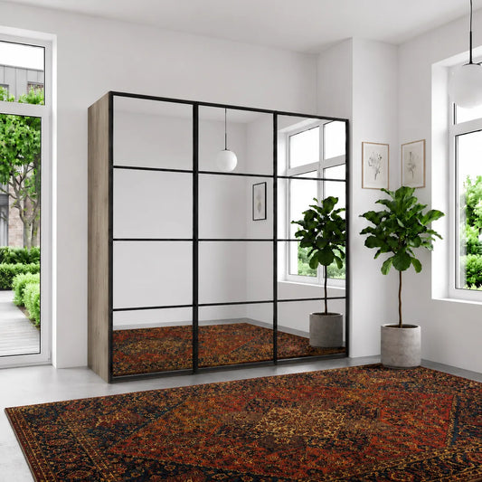 Wiemann Full Mirror Phoenix Matrix Nordic Oak Carcase 3 Door Sliding Wardrobe