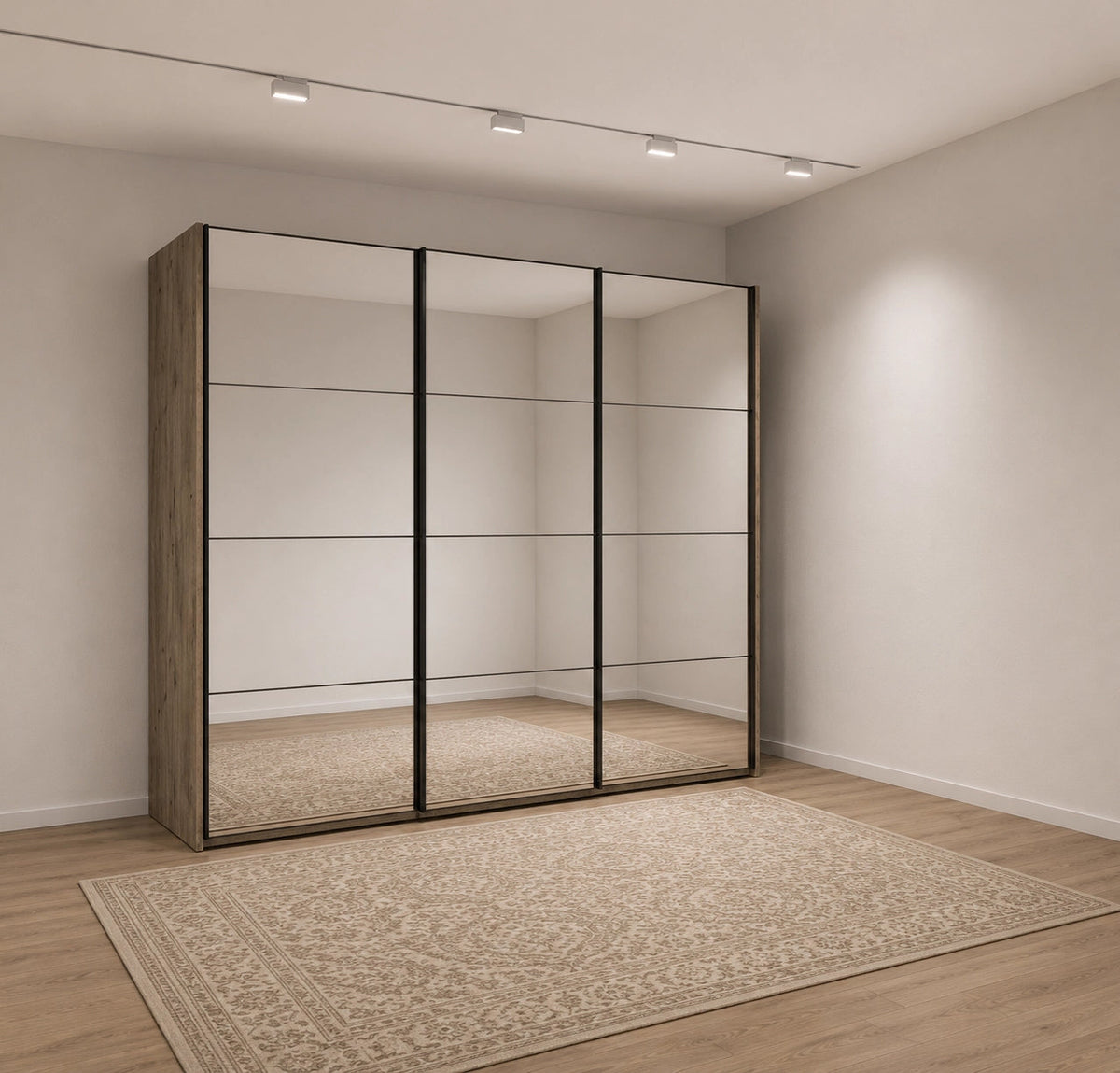 Wiemann Full Mirror Matrix Nordic Oak Carcase 3 Door Sliding Wardrobe
