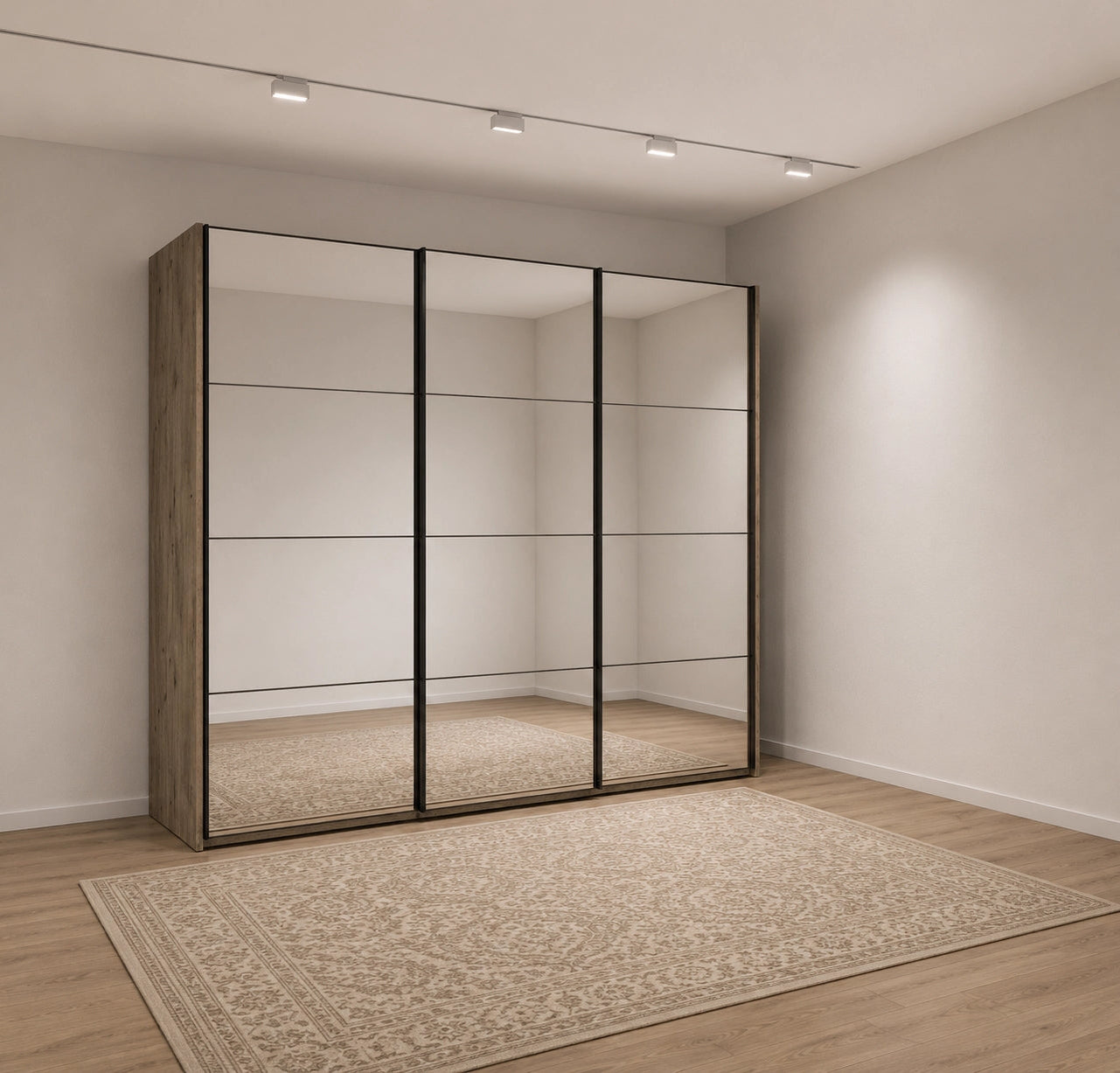 Wiemann Full Mirror Matrix Nordic Oak Carcase 3 Door Sliding Wardrobe
