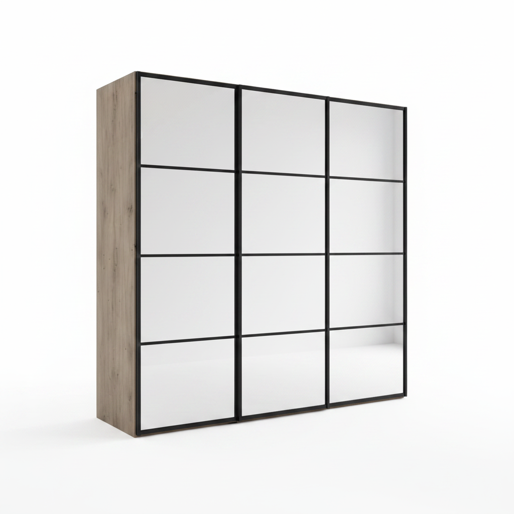 Wiemann Full Mirror Phoenix Matrix Nordic Oak Carcase 3 Door Sliding Wardrobe