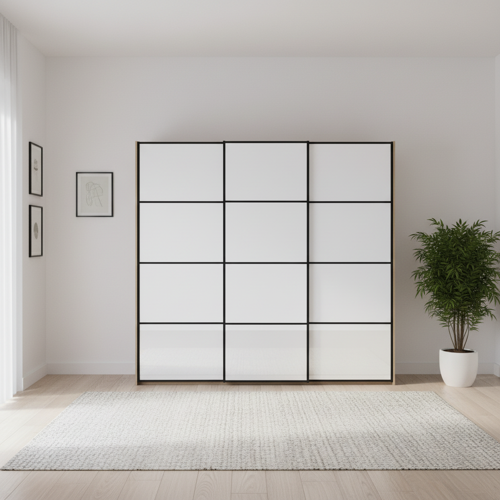 Wiemann Full Mirror Phoenix Matrix Nordic Oak Carcase 3 Door Sliding Wardrobe - Front view