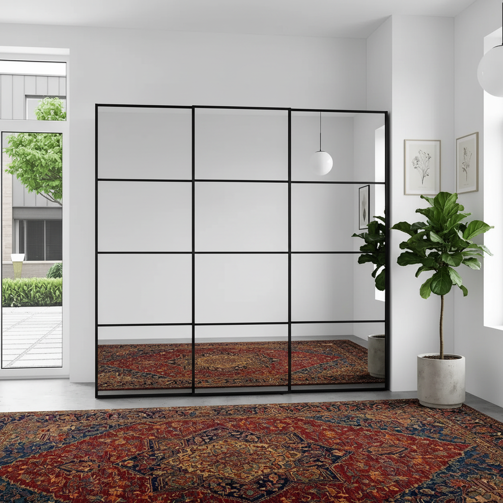 Wiemann Full Mirror Phoenix Matrix Pebble Grey Carcase 3 Door Sliding Wardrobe - Front view