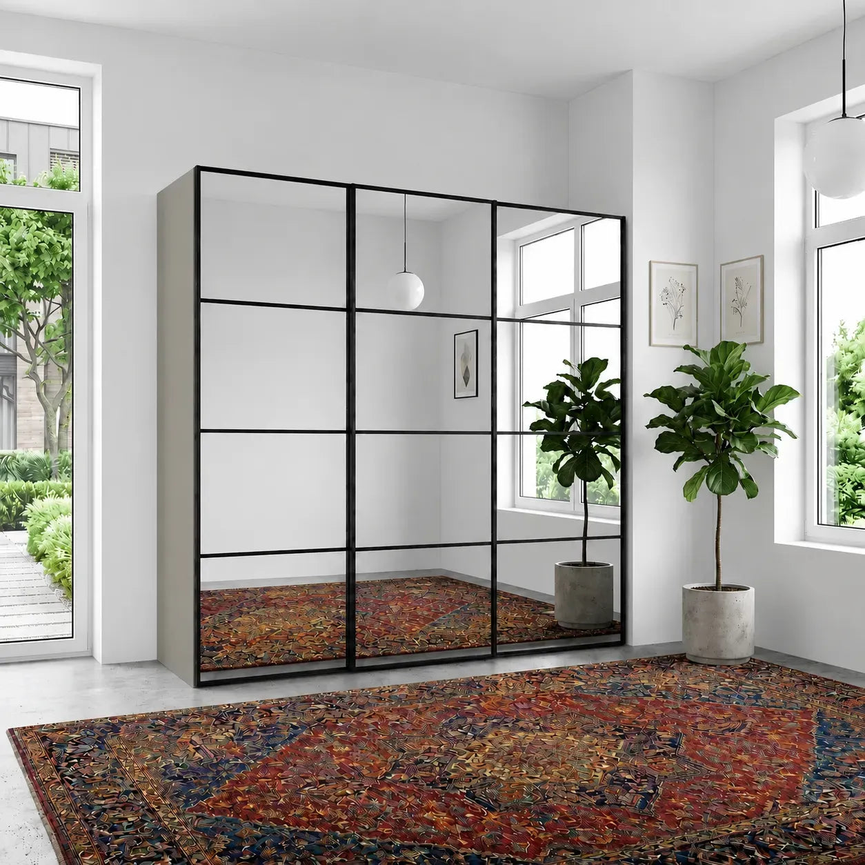 Wiemann Full Mirror Phoenix Matrix Pebble Grey Carcase 3 Door Sliding Wardrobe