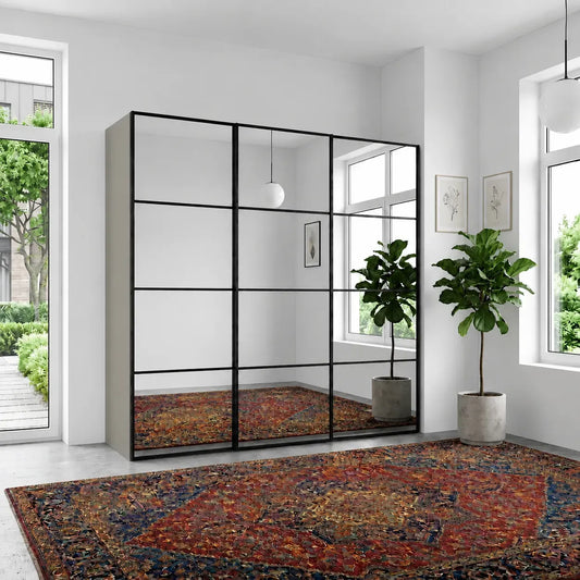 Wiemann Full Mirror Phoenix Matrix Pebble Grey Carcase 3 Door Sliding Wardrobe