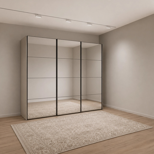 Wiemann Full Mirror Matrix Pebble Grey Carcase 3 Door Sliding Wardrobe