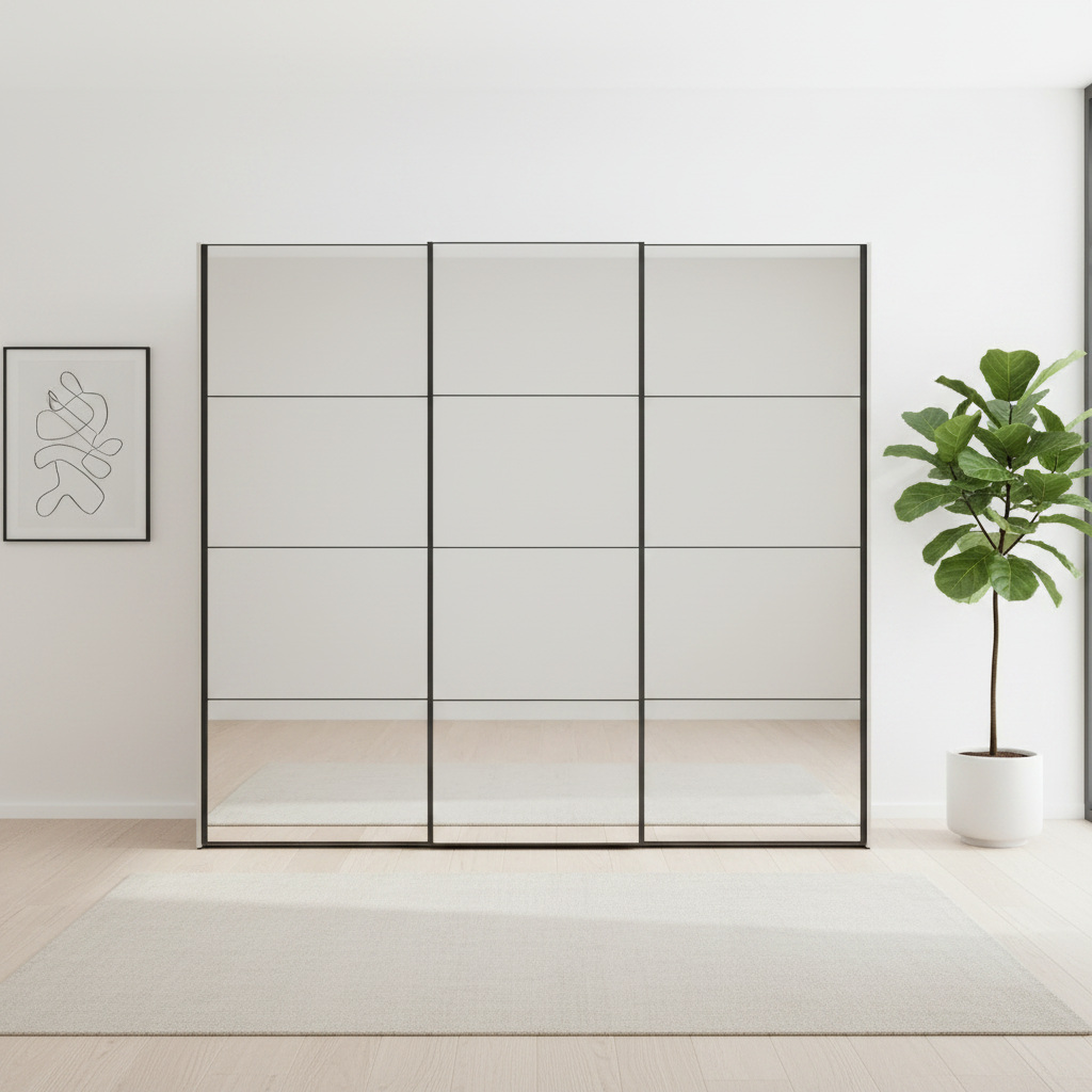 Wiemann Full Mirror Matrix Pebble Grey Carcase 3 Door Sliding Wardrobe - Front view