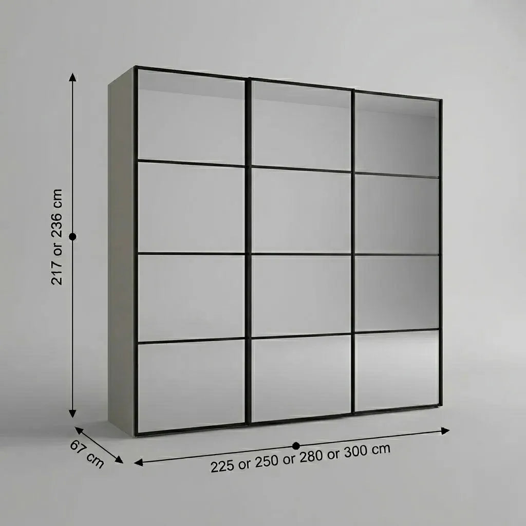 Wiemann Full Mirror Phoenix Matrix Pebble Grey Carcase 3 Door Sliding Wardrobe - Dimensions