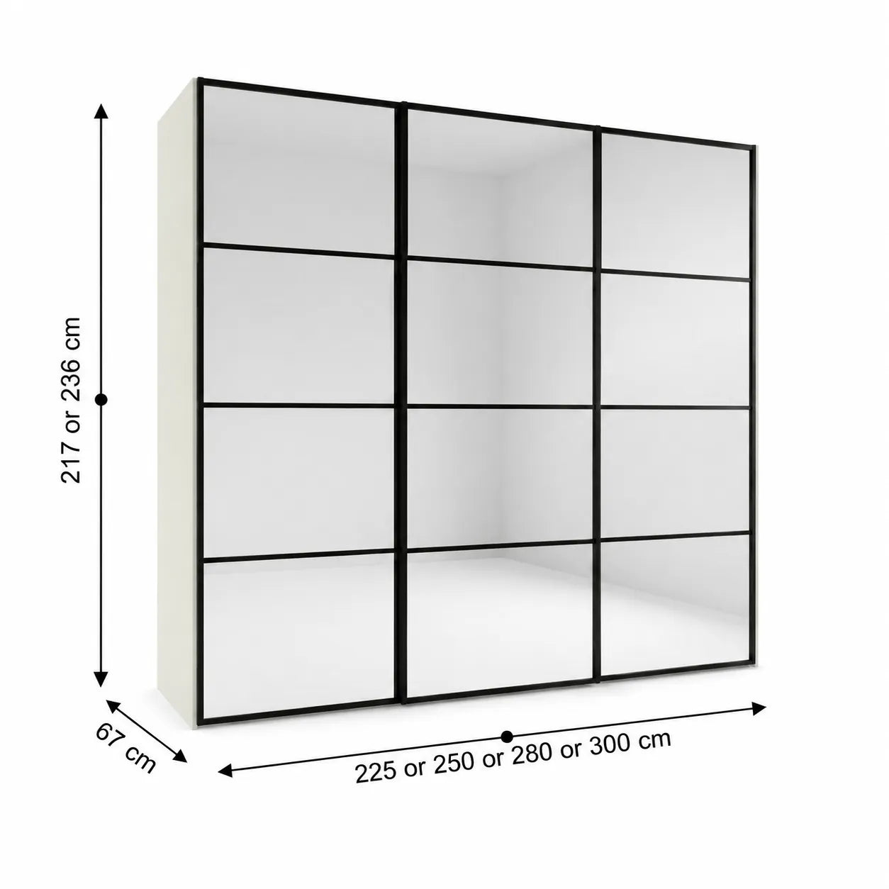 Wiemann Full Mirror Phoenix Matrix White Carcase 3 Door Sliding Wardrobe - Dimensions