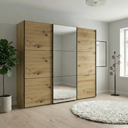 Wiemann Phoenix Bianco Oak Effect 3 Door Sliding Wardrobe with Mirror