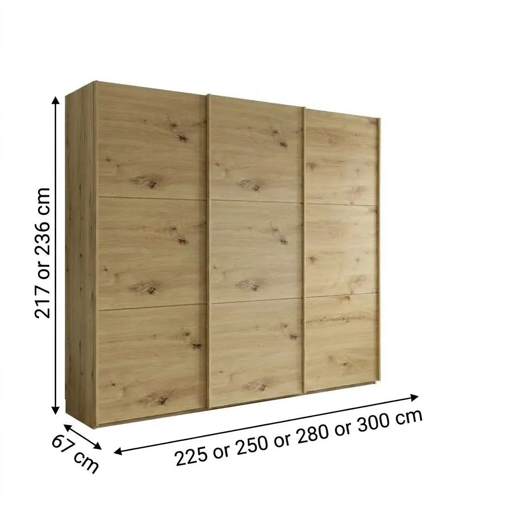 Wiemann Phoenix Bianco Oak Effect 3 Door Sliding Wardrobe - Dimensions