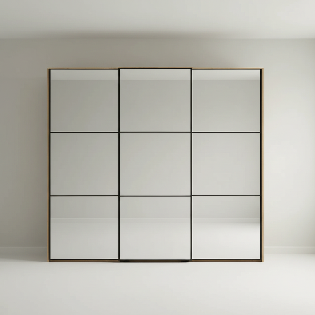 Wiemann Full Mirror Phoenix Meridian Bianco Oak Carcase 3 Door Sliding Wardrobe - Front view