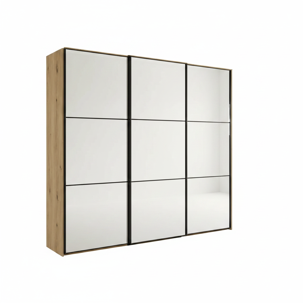 Wiemann Full Mirror Phoenix Meridian Bianco Oak Carcase 3 Door Sliding Wardrobe