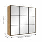 Wiemann Full Mirror Phoenix Meridian Bianco Oak Carcase 3 Door Sliding Wardrobe - Dimensions