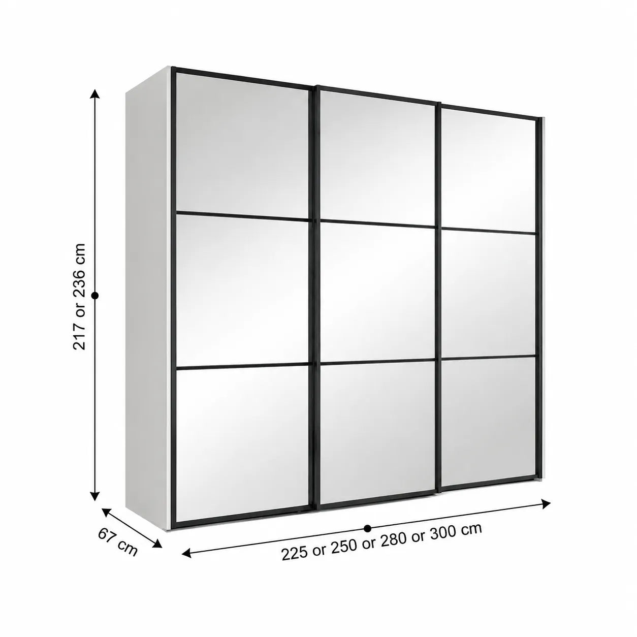 Wiemann Full Mirror Phoenix Meridian Champagne Carcase 3 Door Sliding Wardrobe - Dimensions