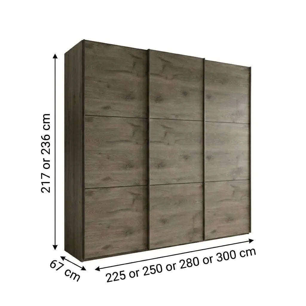 Wiemann Phoenix Nordic Oak Effect 3 Door Sliding Wardroben - Dimensions