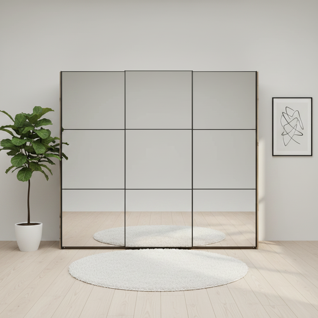 Wiemann Full Mirror Phoenix Meridian Nordic Oak Carcase 3 Door Sliding Wardrobe - Front view