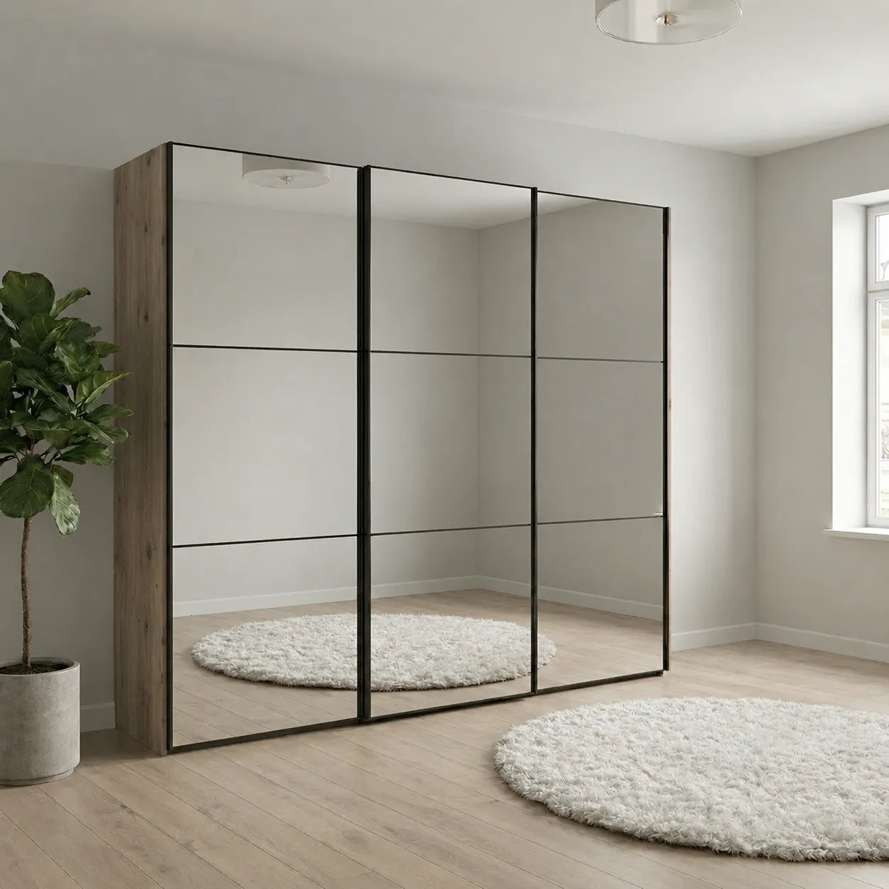 Wiemann Full Mirror Phoenix Meridian Nordic Oak Carcase 3 Door Sliding Wardrobe