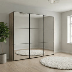 Wiemann Full Mirror Phoenix Meridian Nordic Oak Carcase 3 Door Sliding Wardrobe