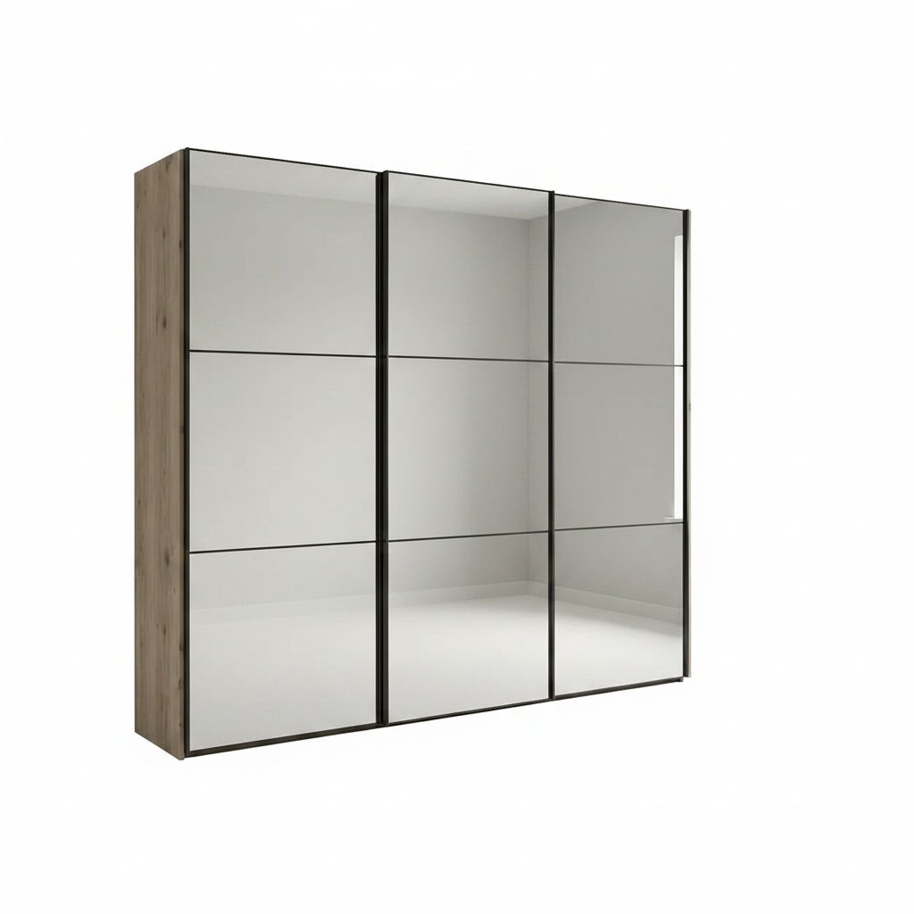 Wiemann Full Mirror Phoenix Meridian Nordic Oak Carcase 3 Door Sliding Wardrobe