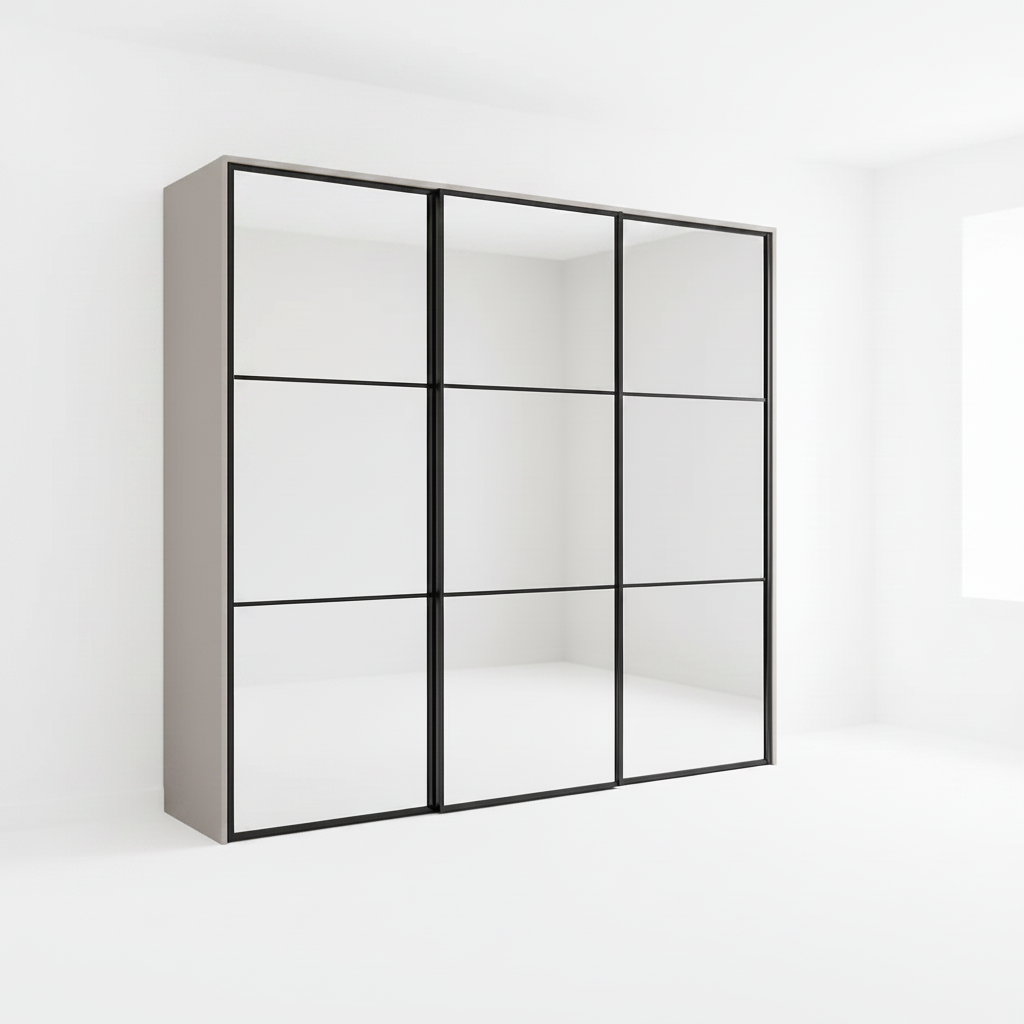 Wiemann Full Mirror Phoenix Meridian Pebble Grey Carcase 3 Door Sliding Wardrobe