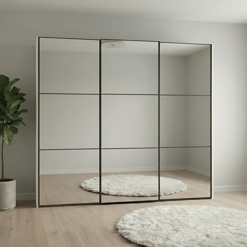 Wiemann Full Mirror Phoenix Meridian White Carcase 3 Door Sliding Wardrobe - Front view