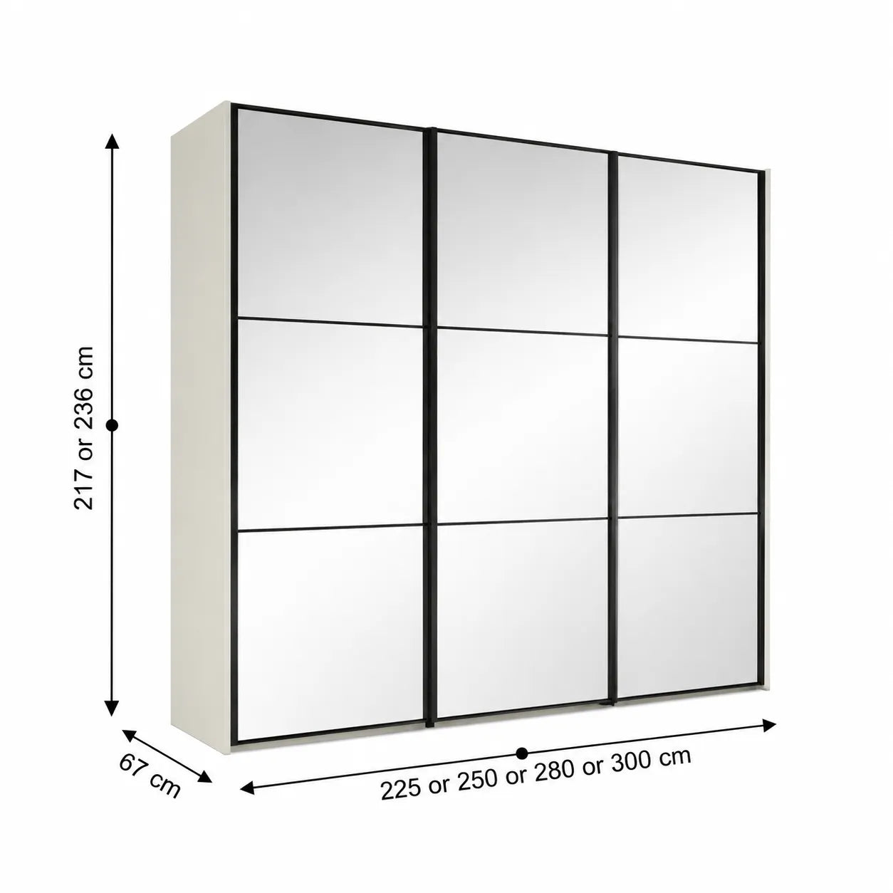 Wiemann Full Mirror Phoenix Meridian White Carcase 3 Door Sliding Wardrobe - Dimensions