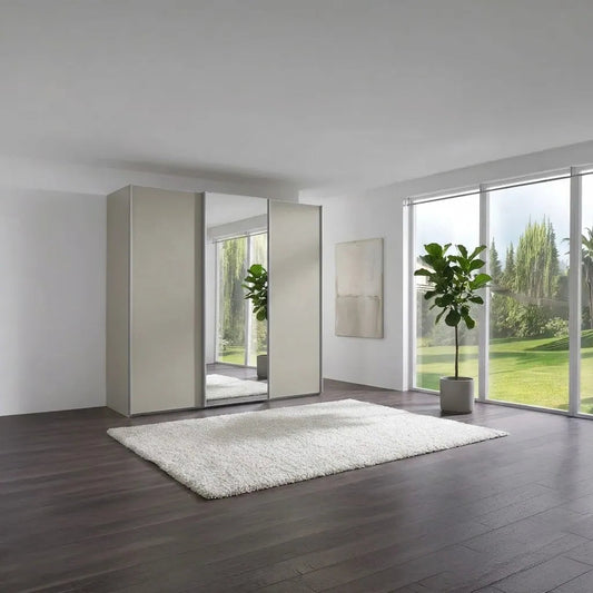 Wiemann Phoenix Pebble Grey 3 Door Sliding Wardrobe in Matte with Mirror