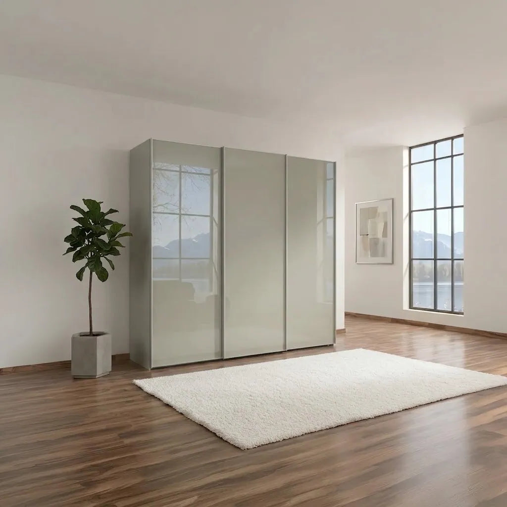Wiemann Phoenix Pebble Grey 3 Door Sliding Wardrobe in Glass