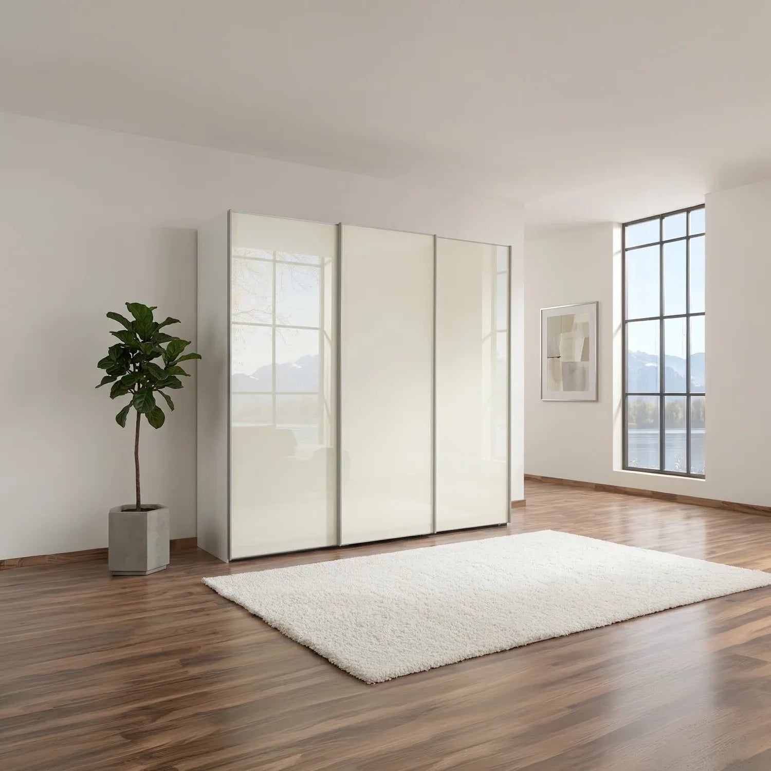 Wiemann Phenix White Glass 3 Door Sliding Wardrobe