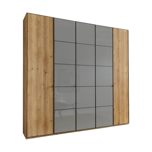 Zenith 250cm Bianco Oak with Havana Glass 5 Door Hinged Wardrobe 