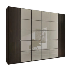 Zenith 300cm Mocca Oak with Pebble Grey Glass 6 Door Hinged Wardrobe 