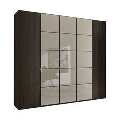 Zenith 250cm Mocca Oak with Havana Glass 5 Door Hinged Wardrobe 