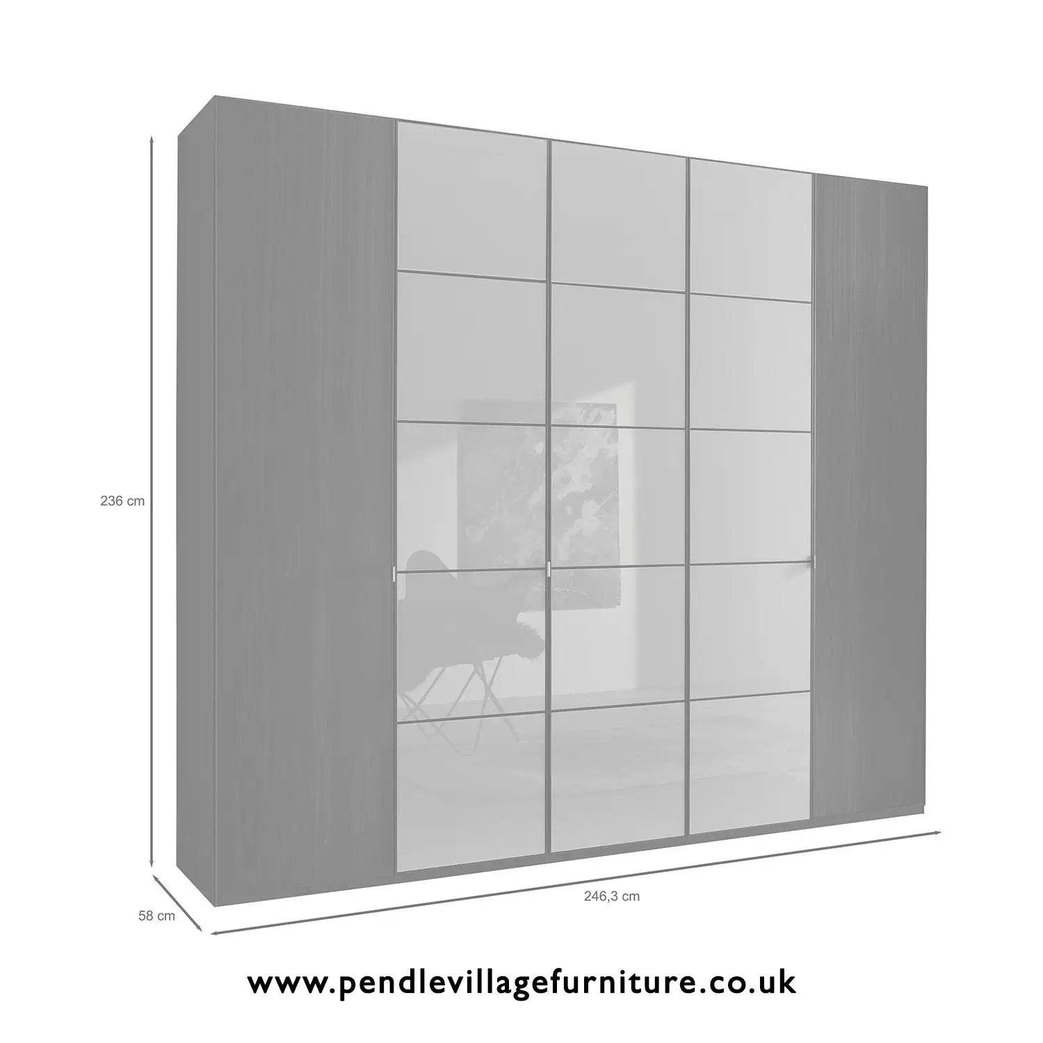 Zenith 250cm Bianco Oak with Havana Glass 5 Door Hinged Wardrobe