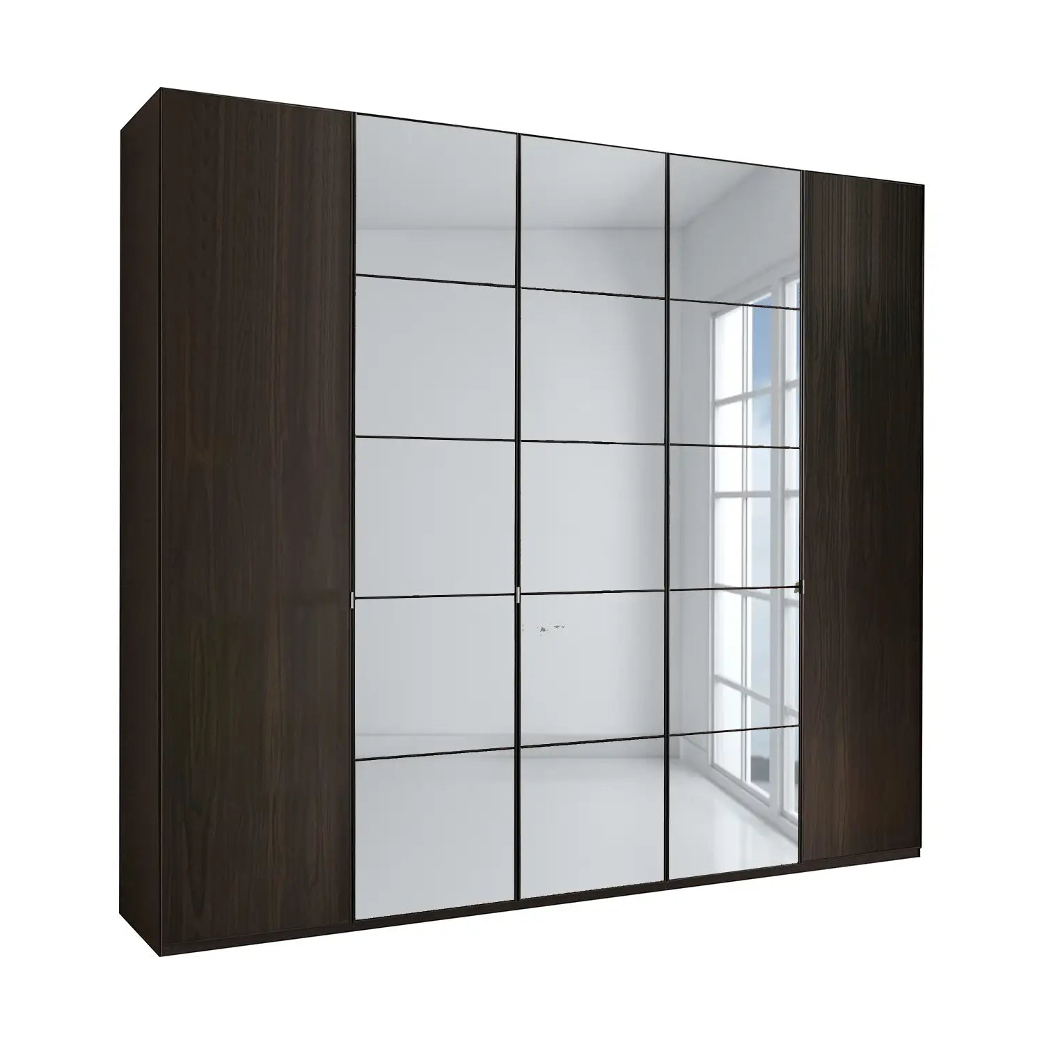 Zenith 250cm Mocca Oak 5 Door Hinged Wardrobe with Mirror 