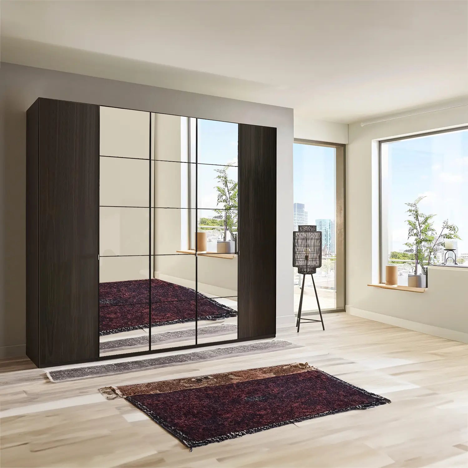 Zenith 250cm Mocca Oak 5 Door Hinged Wardrobe with Mirror