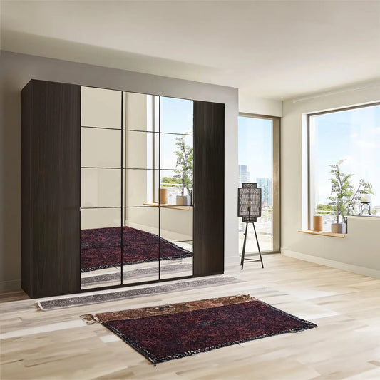 Zenith 250cm Mocca Oak 5 Door Hinged Wardrobe with Mirror