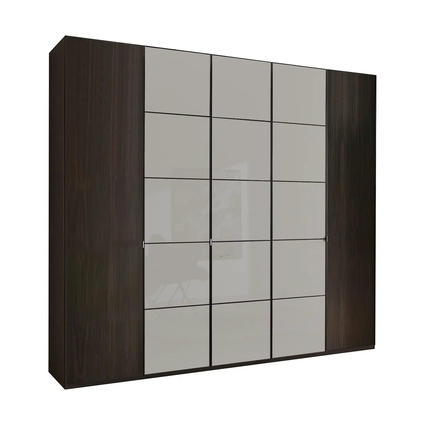 Zenith 250cm Mocca Oak with Pebble Grey Glass 5 Door Hinged Wardrobe 