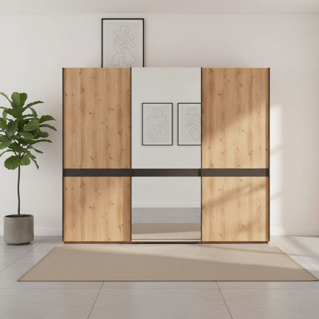 Wiemann Regen Bianco Oak 3 Door Sliding Wardrobe With Mirror
