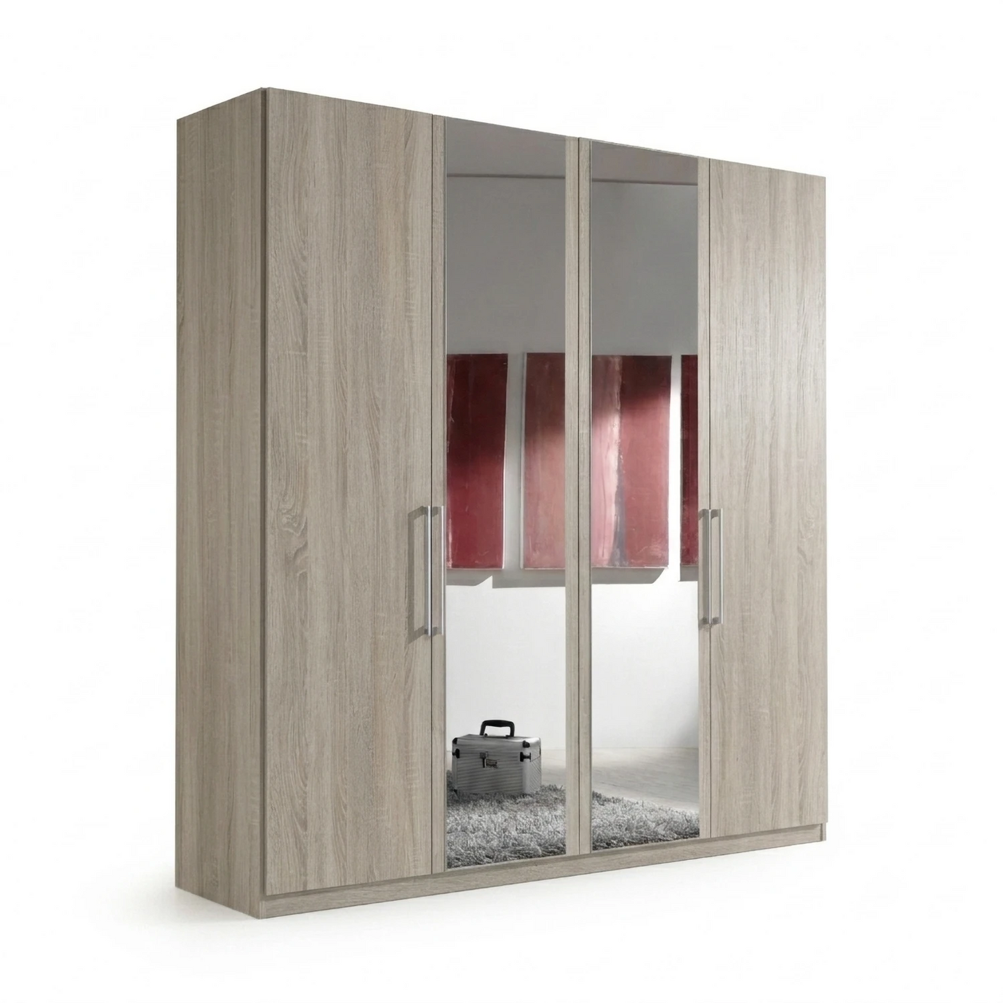 Wiemann Berlin Bristol Nordic Oak 4 Door Wardrobe with 2 Mirror Doors in the Middle  