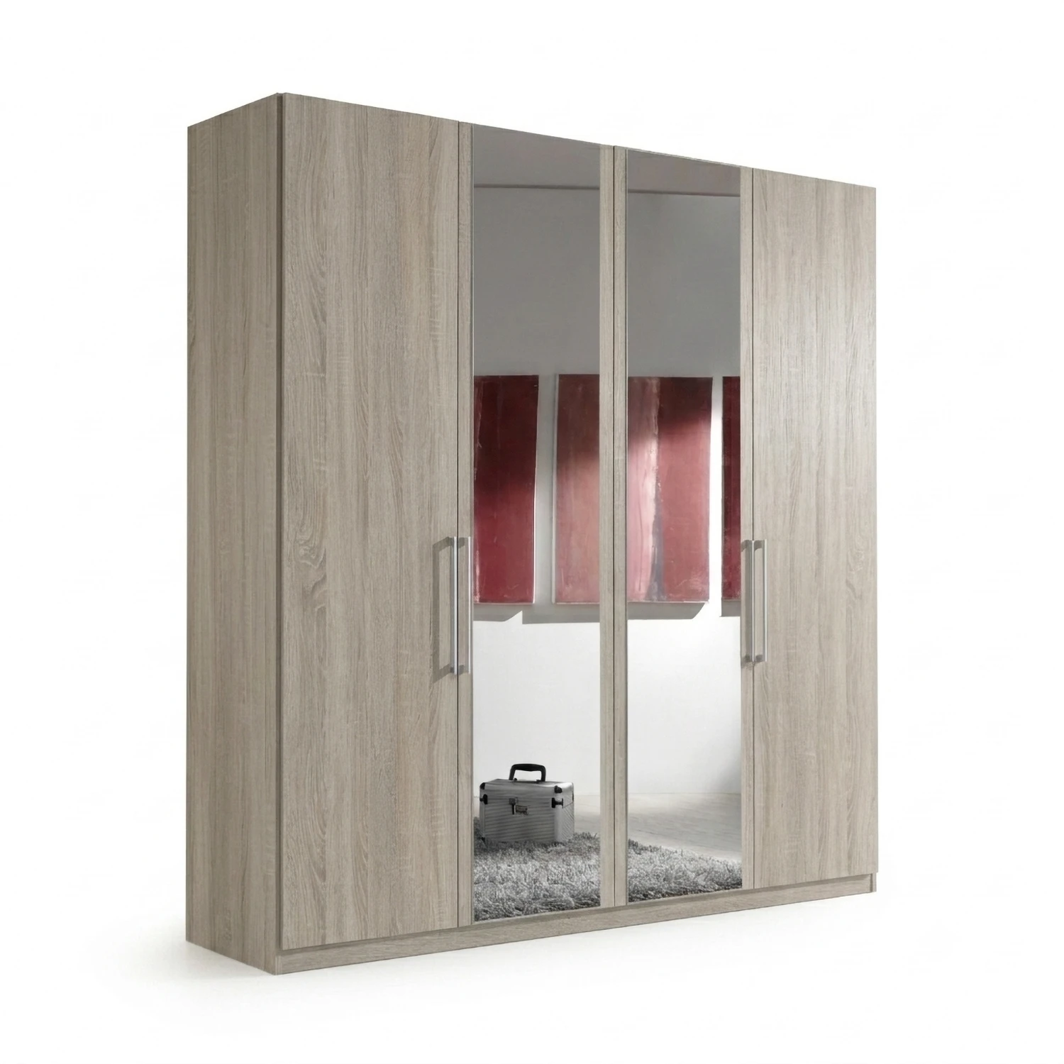 Wiemann Berlin Bristol Nordic Oak 4 Door Wardrobe with 2 Mirror Doors in the Middle  