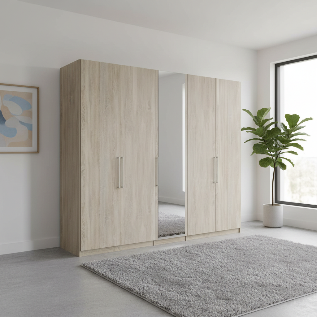 Wiemann Bristol 5 Door Rustic Oak and 1 Mirror Door Front Wardrobe 
