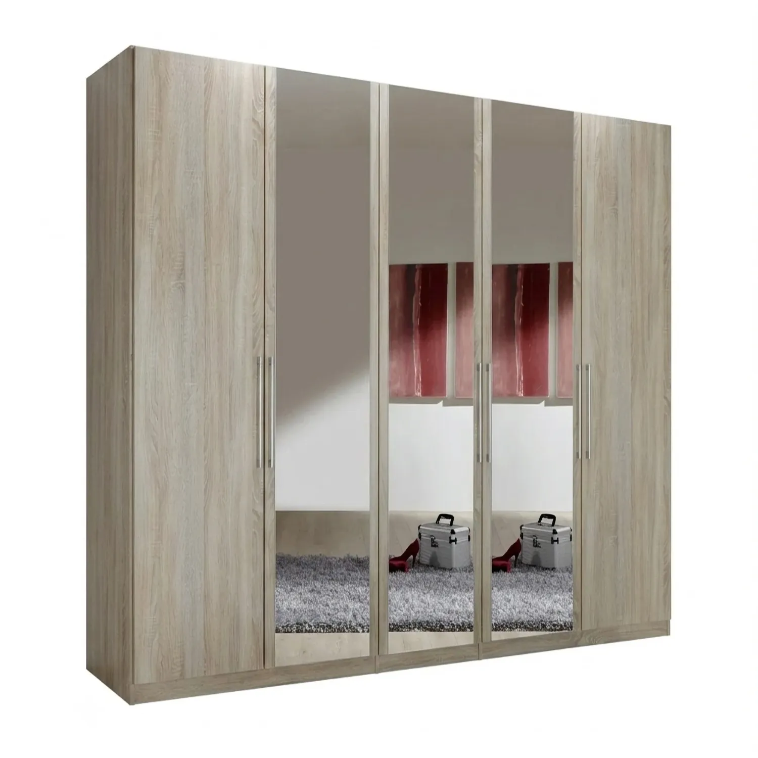 Wiemann Berlin Bristol Rustic Oak 5 Door Wardrobe with 3 Mirror Doors in the Middle  