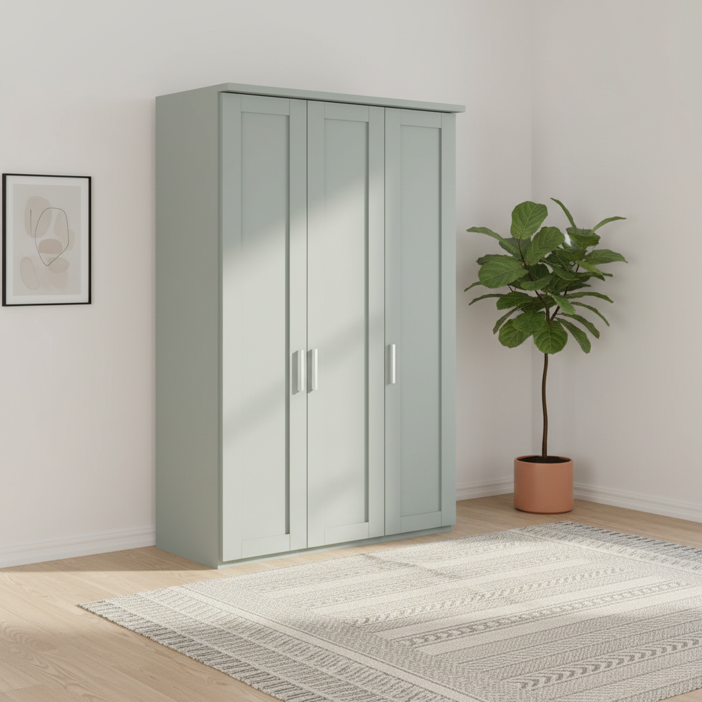 Shop the Wiemann Kempton Sage Green 150cm 3 door wardrobe. Available with mirror options, premium German quality and optional assembly service.