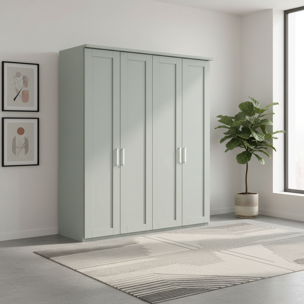 Wiemann Kempton Sage Green 200cm 4 door hinged wardrobe with Cornice