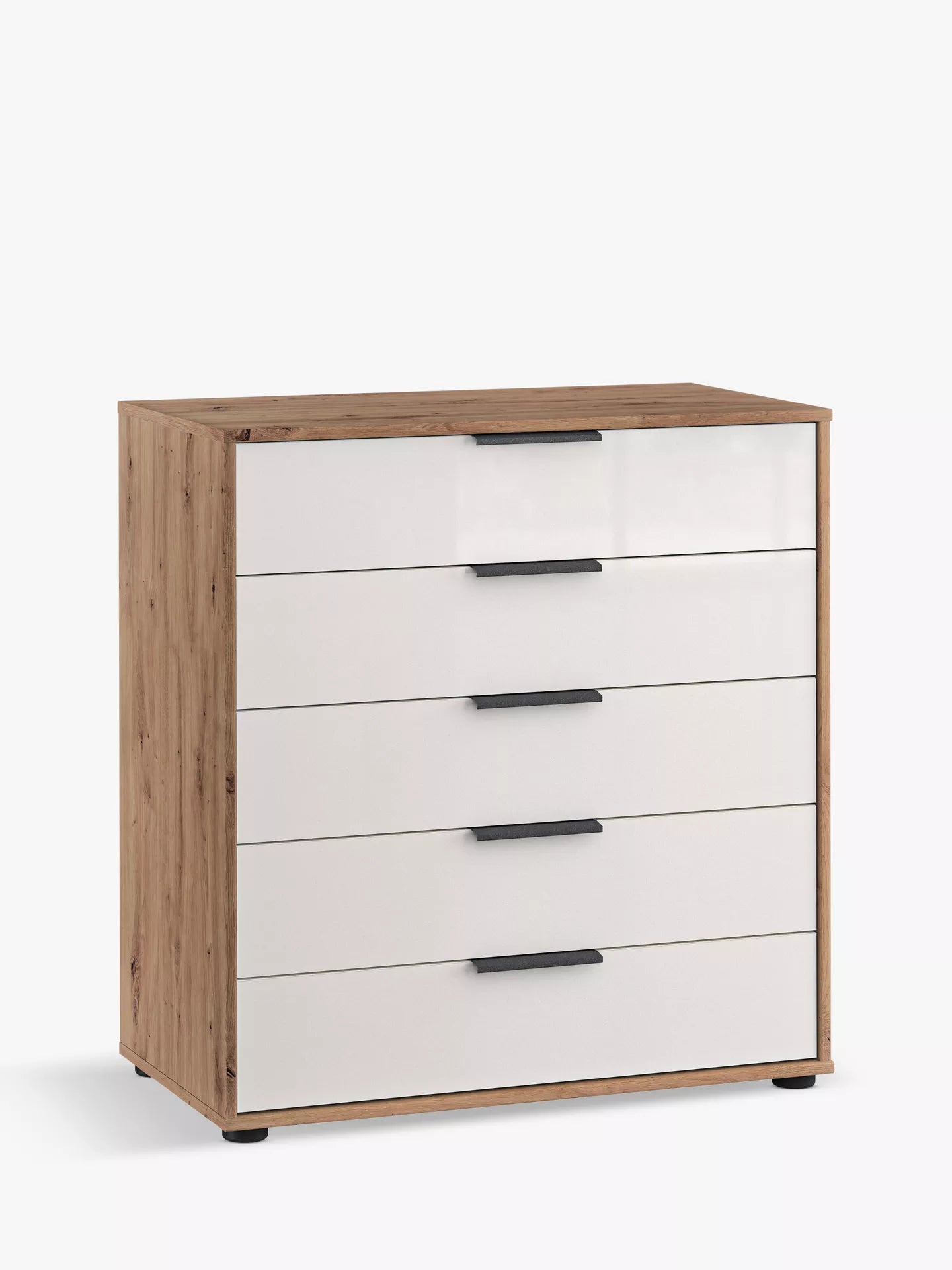 Wiemann Saka Wide 5 Drawer Glass Chest in White Oak