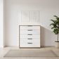 Wiemann Saka Wide 5 Drawer Glass Chest Front view styled in a modern room